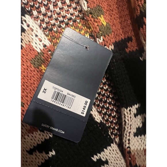 Lucky Brand Sweater Women 2X Aztec Southwestern Cardigan Shawl Collar Open Front - Picture 4 of 11